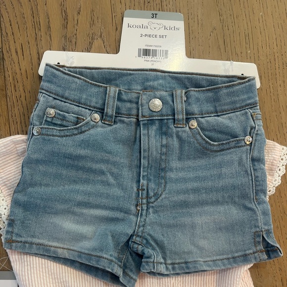 NWT Koala Kids Toddler Girl 3T Short Set Pink Seersucker Lace Summer Jean - Picture 6 of 9